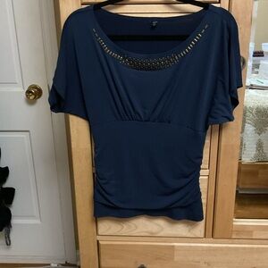 Chic Navy Women's Blouse with Studded Detail